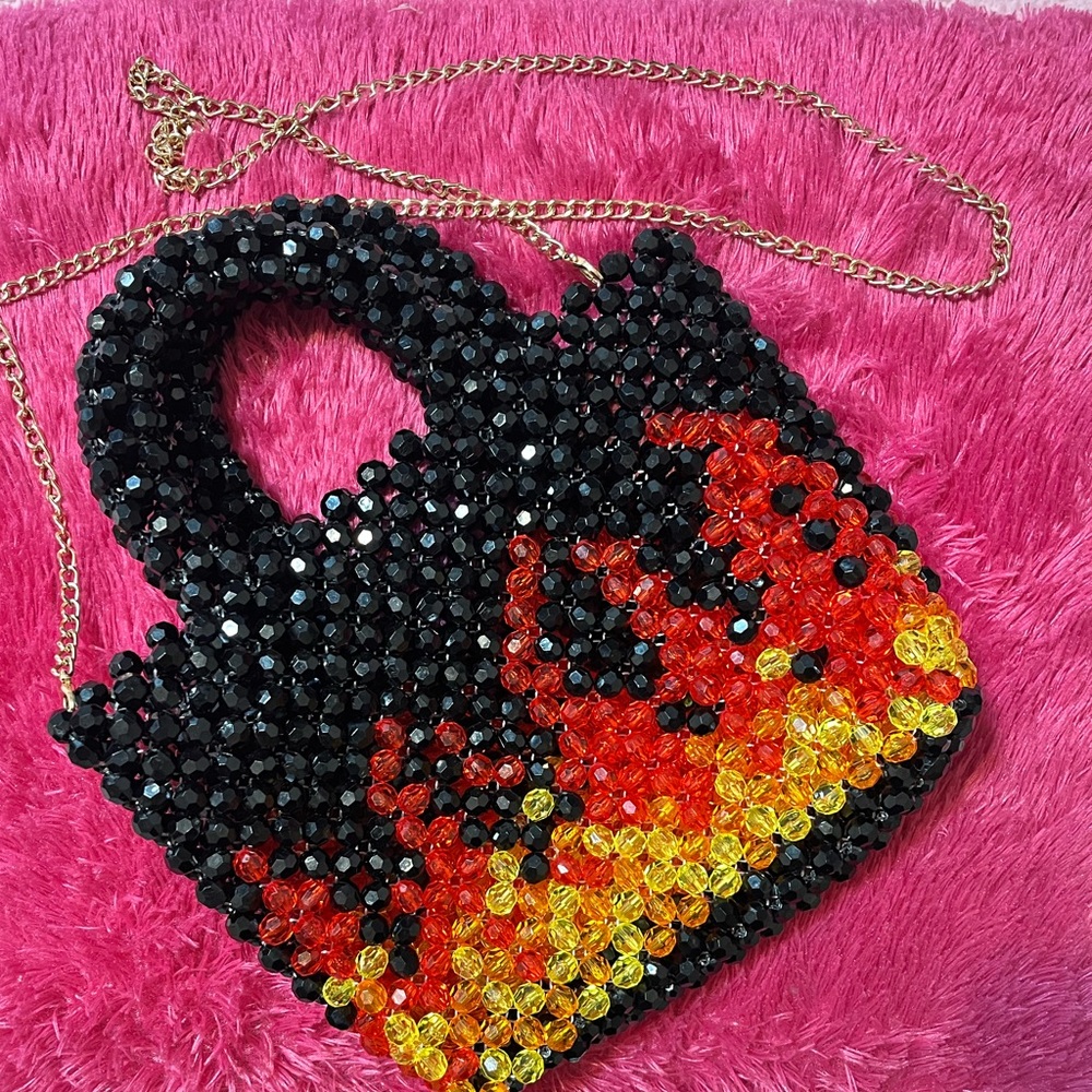 Stylish Beaded Handbag - Black, Red, Yellow